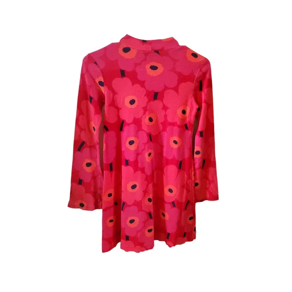 Marimekko Dress Pink Orange Unikko Print Cotton Long Sleeve Girls XL 14